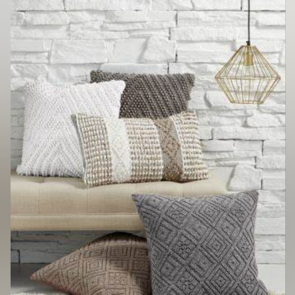 LACOURTE Meli Handwoven Tufted Chevron 20" Square Decorative Pillow.